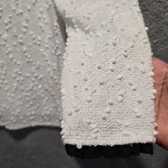 Elle Womens Top S‎ White Black Collar Popcorn Textured - Preppy Cosplay Academia - Picture 6 of 11